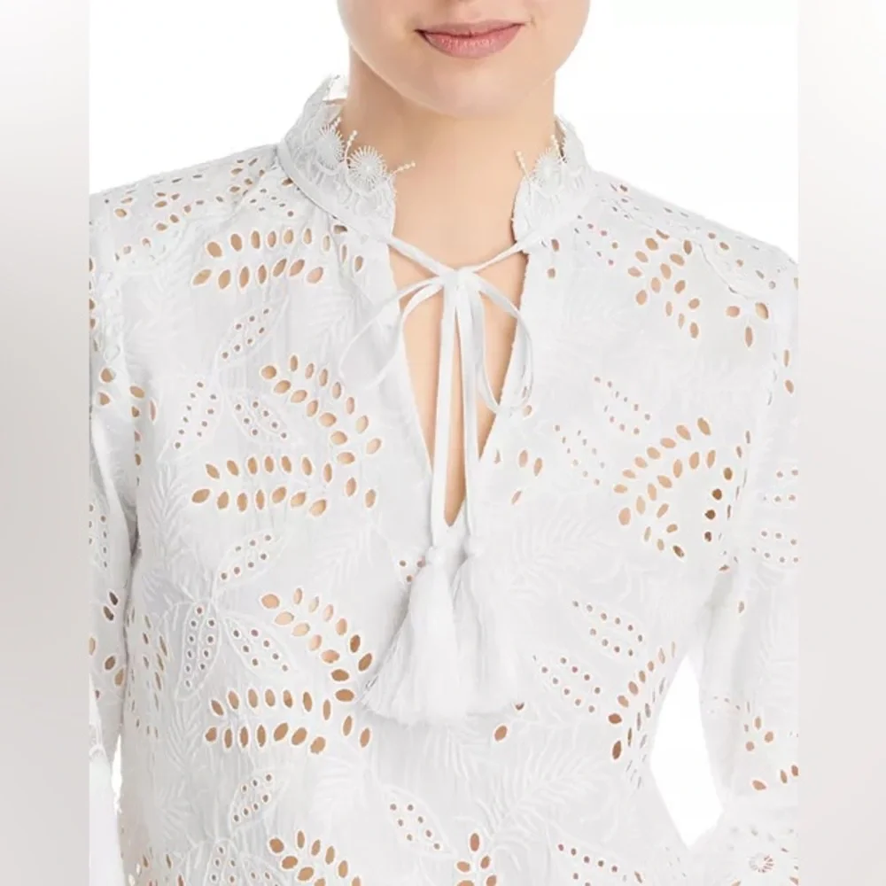 KOBI HALPERIN Winston Cotton Eyelet Blouse in White Size XL - Picture 3 of 14